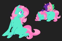 Size: 1595x1073 | Tagged: safe, artist:partyponypower, coconut grove, minty, earth pony, pegasus, pony, g3, :p, black background, character, duo, female, lesbian, ship:mintygrove, shipping, simple background, tongue out