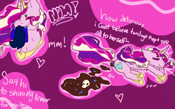 Size: 1280x800 | Tagged: artist needed, safe, princess cadance, oc, oc:blue thunder, alicorn, pony, dead, death, disposal, fart noise, fatal vore, female, fetish, implied shining armor, mare, onomatopoeia, poop, pooping, post-vore, scat, skull, sound effects, tongue out, vore