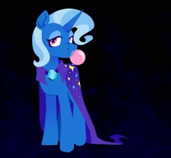 Size: 1595x1479 | Tagged: safe, artist:partyponypower, trixie, pony, unicorn, g4, bubble, cape, clothes, female, food, gum, horn, looking at you, mare, solo, trixie's cape