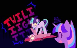 Size: 1595x1005 | Tagged: safe, artist:partyponypower, pinkie pie, starlight glimmer, twilight sparkle, earth pony, pony, unicorn, g4, alternate universe, attempted murder, evil starlight, horn, pinkamena diane pie, s5 starlight, screaming, trio, unicorn twilight