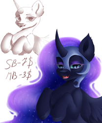 Size: 1492x1792 | Tagged: safe, artist:sheru, nightmare moon, alicorn, g4, auction, auction open, commission, fangs, horn, simple background, solo, white background, ych example, ych sketch, your character here