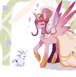 Size: 1765x1789 | Tagged: safe, artist:lime_the_deer, princess cadance, shining armor, alicorn, pony, unicorn, g4, bowtie, clothes, dress, duo, duo male and female, eyeshadow, female, floating heart, heart, height difference, hoof shoes, horn, larger female, makeup, male, mare, messy mane, princess shoes, raised hoof, redraw, ship:shiningcadance, shipping, size difference, smaller male, sparkles, spread wings, stallion, straight, tail, the bride and the ugly ass groom, toy interpretation, wedding arch, wedding dress, wedding veil, wings