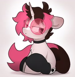 Size: 2923x3009 | Tagged: safe, artist:mochi_nation, oc, oc only, pony, unicorn, choker, commission, floppy ears, horn, lidded eyes, sitting, solo