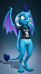 Size: 1080x1920 | Tagged: safe, artist:sfmaniaceq, derpibooru exclusive, princess ember, dragon, g4, 3d, bottomless, clothes, dragoness, female, gradient background, partial nudity, shirt, solo, source filmmaker