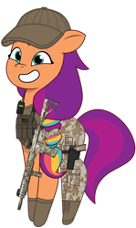 Size: 728x1220 | Tagged: safe, alternate version, artist:edy_january, artist:prixy05, edit, part of a set, vector edit, sunny starscout, earth pony, pony, g5, my little pony: tell your tale, ar-15, armor, assault rifle, body armor, boots, clothes, combat knife, delta forces, equipment, gears, gloves, gun, handgun, hat, knife, m1911, m4a1, military, military pony, military uniform, pistol, rifle, shoes, simple background, soldier, soldier pony, solo, tactical vest, transparent background, uniform, us army, vector, vest, weapon