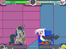 Size: 640x480 | Tagged: safe, artist:alethila, gilda, octavia melody, fighting is magic, fighting is magic aurora, g4, blue background, game screencap, palette swap, pink background, recolor, simple background