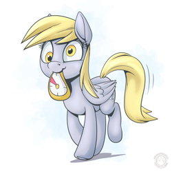 Size: 3070x3070 | Tagged: safe, artist:mysticalpha, derpy hooves, pegasus, pony, g4, clock, melting clocks, mouth hold, salvador dalí, simple background, solo, the persistence of memory, white background