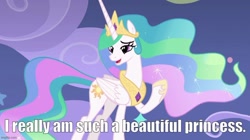 Size: 888x499 | Tagged: safe, edit, edited screencap, screencap, princess celestia, alicorn, pony, g4, horse play, season 8, beautiful, caption, concave belly, crown, cute, cutelestia, ethereal mane, ethereal tail, eyelashes, female, hoof shoes, horn, image macro, imgflip, jewelry, lidded eyes, long horn, long mane, long tail, mare, open mouth, open smile, peytral, princess shoes, regalia, slender, smiling, solo, tail, tall, text, thin, truth