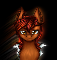 Size: 2336x2456 | Tagged: safe, artist:darklight1315, oc, oc only, oc:ado, earth pony, pony, fallout equestria, black background, chest fluff, clothes, ear fluff, fallout equestria: mayday, lab coat, male, simple background, solo, stallion