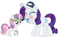 Size: 827x516 | Tagged: safe, artist:jennieoo, rarity, sweetie belle, pony, unicorn, g4, sisterhooves social, blowing whistle, blushing, coach rarity, coaching cap, commission, cute, diasweetes, duo, duo female, exercise, eyeshadow, female, filly, foal, horn, makeup, mare, mouth hold, puffy cheeks, rainbow dashs coaching whistle, rarara, raribetes, rarity's whistle, red face, scrunchy face, show accurate, siblings, simple background, sisters, spitting, sports, sweat, sweatband, sweating profusely, that pony sure does love whistles, tomboy rarity, training, transparent background, vector, whistle, whistle necklace