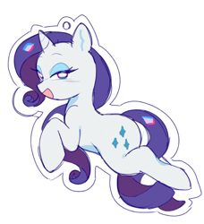 Size: 670x734 | Tagged: safe, artist:melochiau, part of a set, rarity, pony, unicorn, g4, blue eyes, blushing, ear fluff, eyeshadow, female, horn, keychain, lidded eyes, looking at you, looking back, looking back at you, makeup, mare, open mouth, open smile, purple mane, purple tail, shiny mane, shiny tail, simple background, sketch, smiling, solo, tail, unicorn horn, wavy mane, wavy tail, white background, white coat, wingding eyes, wip