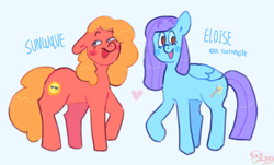 Size: 3370x2036 | Tagged: safe, artist:vemrill, oc, oc only, earth pony, pegasus, pony, duo, earth pony oc, pegasus oc, smiling