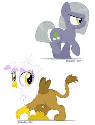 Size: 1080x1420 | Tagged: safe, artist:lullapiies, gilda, limestone pie, griffon, pony, g4, chickub, chickub gilda, cute, filly limestone pie, gildadorable, li'l gilda, limabetes, simple background, white background, younger