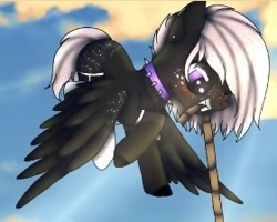 Size: 280x224 | Tagged: safe, artist:artywolfe, oc, oc only, oc:onyxstar (fl), pegasus, pony, biting, choker, clothes, flying, one eye closed, rope, sky, socks, solo, spiked choker, thigh highs, wink