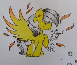 Size: 612x516 | Tagged: safe, artist:cherry.317, oc, oc only, oc:thunder (fl), pegasus, pony, feather, heart ears, male, signature, simple background, solo, stallion, white background