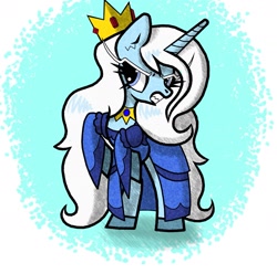 Size: 1849x1832 | Tagged: safe, artist:scandianon, pony, unicorn, adventure time, clothes, crown, female, furrowed brow, grimace, horn, ice queen, jewelry, mare, ponified, rearing, regalia, rule 63, sharp teeth, solo, teeth