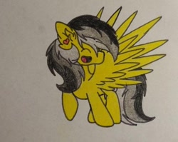 Size: 612x486 | Tagged: safe, artist:cherry.317, oc, oc only, oc:thunder (fl), pegasus, pony, male, smiling, solo, spread wings, stallion, traditional art, wings