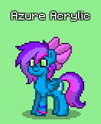 Size: 264x324 | Tagged: safe, artist:josephlu2021, oc, oc only, oc:azure acrylic, pegasus, pony, pony town, bow, green background, hair bow, pegasus oc, pony oc, simple background, solo