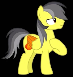 Size: 717x760 | Tagged: artist needed, safe, oc, oc only, oc:thunder (fl), pegasus, pony, black background, male, pointing at self, show accurate, simple background, smiling, solo