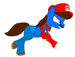 Size: 1024x768 | Tagged: safe, artist:bluemario11, oc, oc only, oc:blue thunder, pegasus, g4, clothes, facial hair, hat, male, mar10 day, mario, mario day, mario hat, moustache, simple background, solo, super mario bros., transparent background