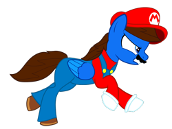 Size: 1024x768 | Tagged: safe, artist:bluemario11, oc, oc only, oc:blue thunder, pegasus, pony, g4, clothes, facial hair, hat, male, mar10 day, mario, mario day, mario hat, moustache, simple background, solo, super mario bros., transparent background