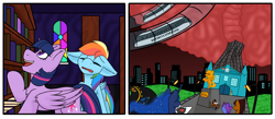 Size: 8000x3500 | Tagged: safe, artist:noblebrony317, princess luna, rainbow dash, twilight sparkle, alicorn, pony, fanfic:a small issue, g4, anatomically incorrect, bored, brain, city, cityscape, civilization, diagram, futuristic, internal, library, map, micro, organs, statue, streetlight, traffic, train, twilight sparkle (alicorn), unaware