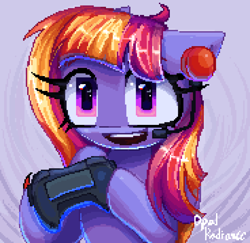 Size: 1840x1790 | Tagged: safe, artist:opal_radiance, oc, oc only, pegasus, pony, controller, headset, pixel art, solo