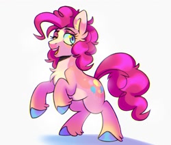 Size: 2182x1850 | Tagged: safe, artist:virygo19, pinkie pie, earth pony, pony, g4, chromatic aberration, coat markings, colored hooves, countershading, facial markings, female, looking at you, mare, one eye closed, open mouth, open smile, rearing, simple background, smiling, solo, star (coat marking), unshorn fetlocks, white background, wink, winking at you