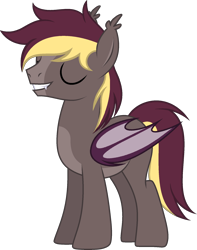 Size: 1562x1980 | Tagged: safe, artist:sirrainium, oc, oc only, oc:arden heatwave, bat pony, pony, base used, bat wings, body markings, ear tufts, eyes closed, fangs, male, show accurate, simple background, smiling, smirk, smug, solo, stallion, transparent background, vector, wings