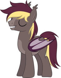 Size: 1562x1980 | Tagged: safe, artist:sirrainium, oc, oc only, oc:arden heatwave, bat pony, pony, g4, base used, bat wings, body markings, ear tufts, eyes closed, fangs, male, show accurate, simple background, smiling, smirk, smug, solo, stallion, transparent background, vector, wings