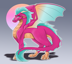 Size: 3600x3200 | Tagged: safe, artist:draksodia, blaize skysong, dragon, g5, dragoness, female, gradient background, quadrupedal, redesign, signature, solo