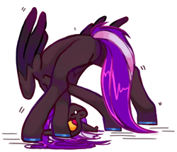 Size: 2130x1832 | Tagged: safe, artist:tymbochka, oc, oc only, oc:wicked whims, hybrid, pegabat, pegasus, butt, contortionist, featureless crotch, female, flexible, parent:oc:kelp butt, parent:oc:ogkb, parent:oc:razzmatazz gleam, parents:oc x oc, plot, simple background, solo, white background