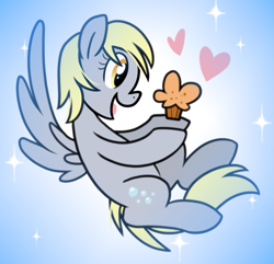 Size: 1009x971 | Tagged: safe, artist:paperbagpony, derpy hooves, g4, cute, derpabetes, floating heart, food, heart, muffin, sparkles
