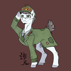 Size: 3000x3000 | Tagged: safe, oc, oc only, oc:verbose maxim, earth pony, equestria at war mod, clothes, earth pony oc, hat, male, necktie, salute, short tail, simple background, solo, stallion, tail, uniform