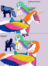 Size: 4250x5845 | Tagged: safe, artist:ashertye, princess celestia, princess luna, alicorn, horse, pony, g4, absurd resolution, cat calling, crossover, music notes, she-ra and the princesses of power, swift wind, whistling