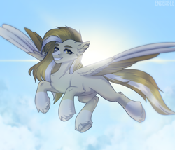 Size: 2800x2400 | Tagged: safe, artist:enderbee, oc, oc:harvest skies, pegasus, pony, female, looking at you, mare, sky, smiling, smiling at you, solo, sun, wings
