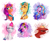 Size: 1957x1633 | Tagged: safe, artist:soniana_draws, hitch trailblazer, izzy moonbow, pipp petals, sprout cloverleaf, sunny starscout, zipp storm, earth pony, pegasus, pony, unicorn, g5, my little pony: a new generation, chest fluff, ear piercing, eye clipping through hair, eyebrows, eyebrows visible through hair, female, floppy ears, fluttershy's cutie mark, grumpy, happy, headband, heart tongue, jewelry, male, mane five, mane stripe sunny, mare, multicolored hair, multicolored mane, one eye closed, one of these things is not like the others, open mouth, open smile, piercing, rainbow dash's cutie mark, rainbow streak, smiling, sprout is not amused, sprout joins the mane five, stallion, teeth, tiara, twilight sparkle's cutie mark, unamused, unshorn fetlocks