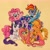 Size: 2560x2560 | Tagged: safe, artist:dariarchangel, applejack, fluttershy, pinkie pie, rainbow dash, rarity, twilight sparkle, earth pony, pegasus, pony, unicorn, g4, applejack's hat, bandaid, bandaid on nose, bow, bracelet, braid, braided tail, choker, chokerdash, cowboy hat, ear piercing, earring, ethereal mane, female, floral head wreath, flower, glasses, goggles, goggles on head, hat, horn, jewelry, lying down, mane six, mane six opening poses, mare, necklace, one eye closed, orange background, piercing, ponyloaf, posing for photo, prone, raised hoof, redesign, round glasses, simple background, smiling, spread wings, starry mane, studded bracelet, tail, tail bow, traditional art, wings, wink