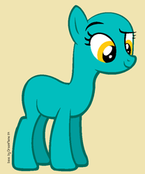 Size: 601x721 | Tagged: safe, artist:dragonflame59, earth pony, pony, g4, hurricane fluttershy, season 2, bald, base, dreamworks face, female, mare, simple background, smiling, solo, tan background