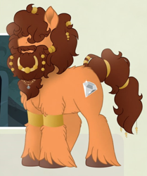 Size: 526x630 | Tagged: safe, artist:lostinthetrees, chief stouthoof, earth pony, pony, filly sized follies, g4, official, tails of equestria, beard, facial hair, hair covering face, male, simple background, solo, stallion, unshorn fetlocks