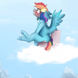 Size: 4000x4000 | Tagged: safe, artist:miokomata, rainbow dash, pegasus, pony, g4, but why, cloud, ears back, female, gritted teeth, implied pooping, mare, on a cloud, red face, sitting, sitting on toilet, solo, spread wings, teeth, toilet, wings