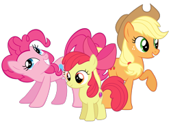 Size: 3151x2289 | Tagged: safe, artist:animesmek1984, apple bloom, applejack, pinkie pie, earth pony, pony, g4, apple bloom's bow, applejack's hat, bow, cowboy hat, female, filly, foal, hair bow, hat, mare, simple background, smiling, stock vector, transparent background