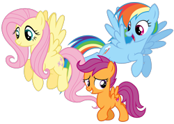 Size: 2448x1757 | Tagged: safe, artist:animesmek1984, fluttershy, rainbow dash, scootaloo, pegasus, pony, g4, female, filly, foal, mare, simple background, stock vector, transparent background