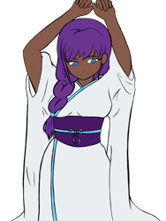 Size: 768x1024 | Tagged: safe, artist:icicle-niceicle-1517, artist:lunathekitsunegirl, artist:metaruscarlet, color edit, edit, rarity, human, g4, alternate hairstyle, belt, clothes, collaboration, colored, dark skin, ear piercing, earring, female, humanized, jewelry, kimono (clothing), nail polish, piercing, simple background, solo, transparent background