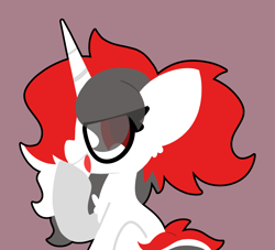Size: 2750x2500 | Tagged: safe, artist:moonydusk, oc, oc only, oc:red rocket, unicorn, bust, eyes open, horn, looking at you, purple background, red eyes, simple background, solo