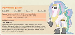 Size: 1196x562 | Tagged: safe, artist:chris cæsar, princess celestia, alicorn, pony, g4, my little pony: tails of equestria, official, the haunting of equestria, alternate universe, bandage, bandaged leg, bandana, boots, eye scar, eyepatch, facial scar, female, headband, mare, princess solar, reference sheet, scar, shoes, simple background, solo