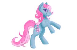 Size: 1980x1280 | Tagged: safe, artist:movie95, minty, earth pony, pony, g3, female, heart, heart eyes, looking at you, mare, rearing, signature, simple background, smiling, solo, tail, transparent background, wingding eyes