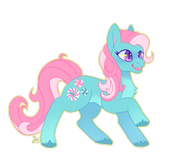 Size: 661x577 | Tagged: safe, artist:movie95, minty, earth pony, pony, g3, chest fluff, female, mare, open mouth, open smile, raised hoof, signature, simple background, smiling, solo, tail, transparent background, unshorn fetlocks