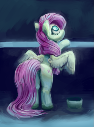 Size: 507x684 | Tagged: safe, artist:xallaanacyoxcyor, fluttershy, pegasus, pony, g4, bipedal, bipedal leaning, butt, female, leaning, mare, plot, solo, wings