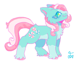 Size: 727x584 | Tagged: safe, artist:movie95, minty, earth pony, pony, g3, cheek fluff, chest fluff, female, freckles, mare, ms paint, signature, simple background, smiling, solo, tail, unshorn fetlocks, white background